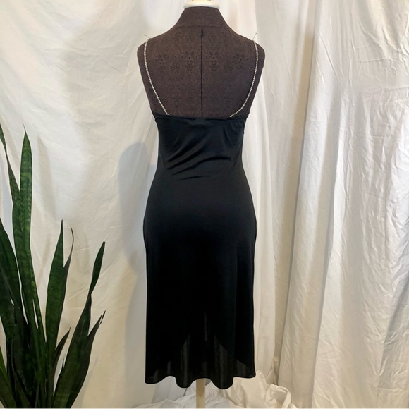 Vintage 1970s Ruched Stretch Knee-Length Disco Dress w/ Rhinestone Straps - Picture 9 of 16
